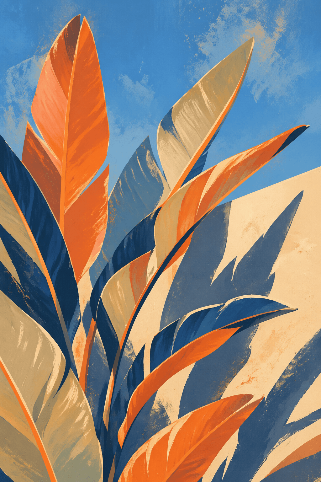 Bird of paradise leaves, tropical botanical...
